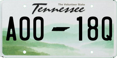 TN license plate A0018Q