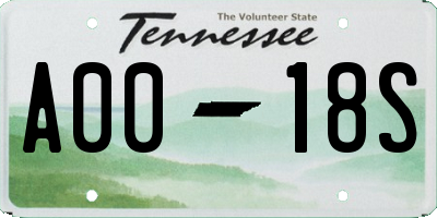 TN license plate A0018S