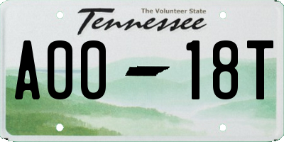 TN license plate A0018T