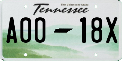 TN license plate A0018X