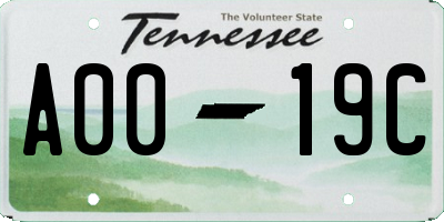 TN license plate A0019C