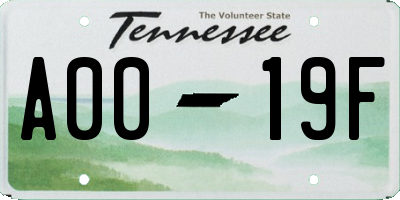 TN license plate A0019F