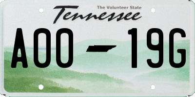 TN license plate A0019G