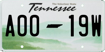 TN license plate A0019W