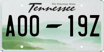 TN license plate A0019Z