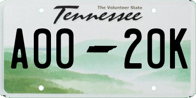 TN license plate A0020K