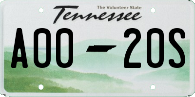 TN license plate A0020S