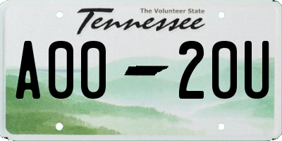TN license plate A0020U