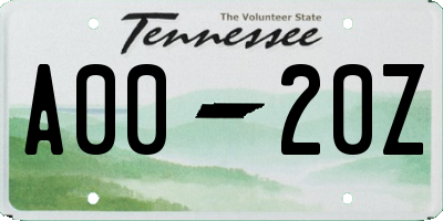 TN license plate A0020Z