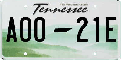 TN license plate A0021E