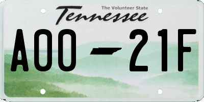TN license plate A0021F