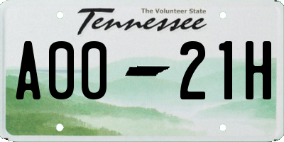 TN license plate A0021H