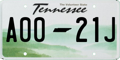 TN license plate A0021J