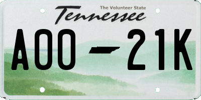 TN license plate A0021K