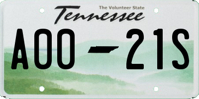 TN license plate A0021S