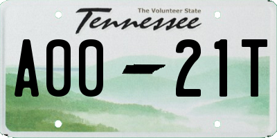 TN license plate A0021T