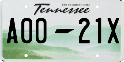 TN license plate A0021X