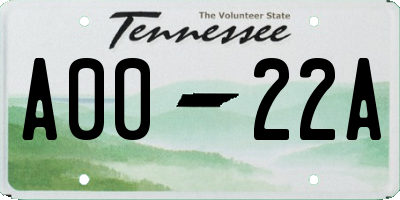 TN license plate A0022A