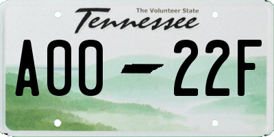 TN license plate A0022F