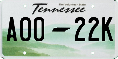 TN license plate A0022K