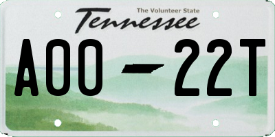 TN license plate A0022T