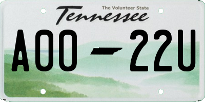 TN license plate A0022U