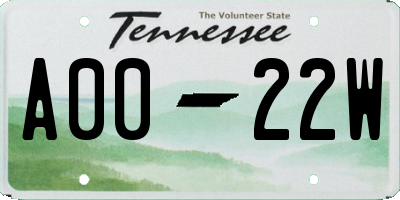 TN license plate A0022W