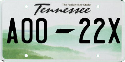 TN license plate A0022X