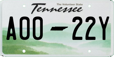 TN license plate A0022Y