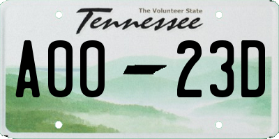 TN license plate A0023D