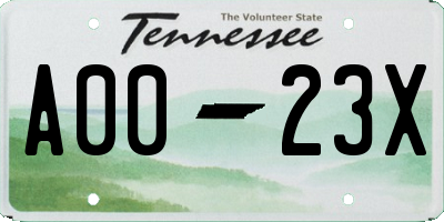 TN license plate A0023X