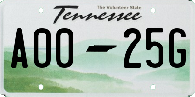 TN license plate A0025G