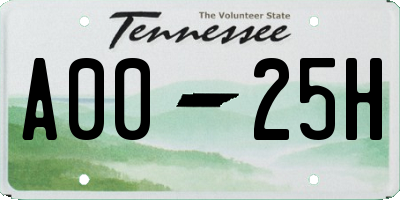 TN license plate A0025H