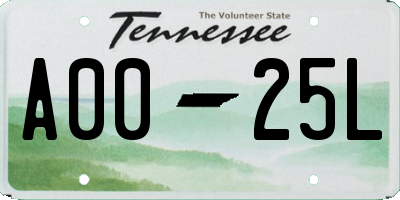 TN license plate A0025L