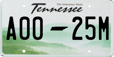 TN license plate A0025M