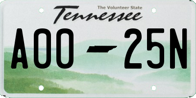 TN license plate A0025N