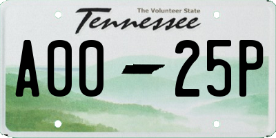 TN license plate A0025P