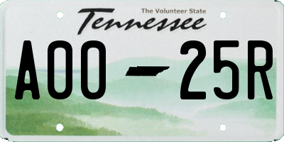 TN license plate A0025R