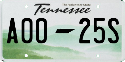 TN license plate A0025S