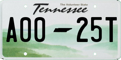 TN license plate A0025T