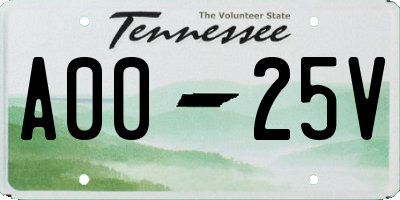 TN license plate A0025V