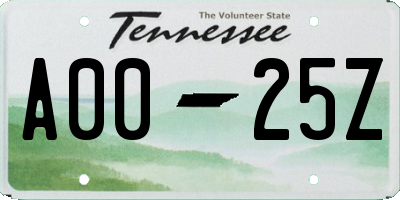 TN license plate A0025Z