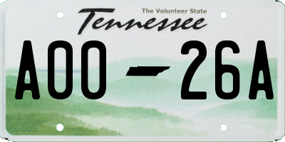 TN license plate A0026A