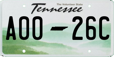 TN license plate A0026C