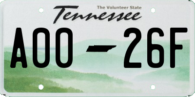 TN license plate A0026F