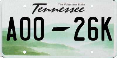 TN license plate A0026K