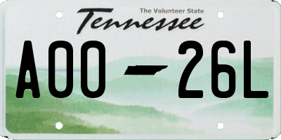 TN license plate A0026L