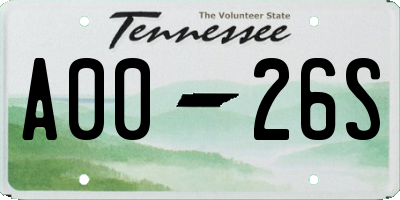 TN license plate A0026S