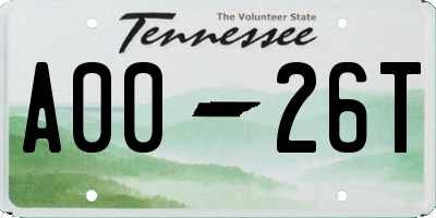 TN license plate A0026T