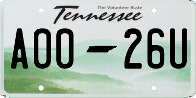 TN license plate A0026U